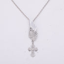 Women Silver Angel Wing Brooch Diamante Crystal Cross Pendant Necklace Chain