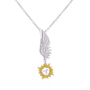 Women Sun Flower Silver Angel Wing Pendant Necklace Jewelry