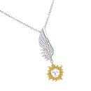 Women Sun Flower Silver Angel Wing Pendant Necklace Jewelry