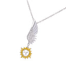 Women Sun Flower Silver Angel Wing Pendant Necklace Jewelry