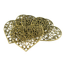 6Pieces Antique Bronze Large Filigree Heart Charms Pendants DIY Necklace