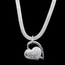 Women Girls Silver Plated Double Heart Love Charm Pendant Chain Necklace Jewelry Gift