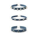3 Pieces Mixed Designs Pearl Beads Flat Blue Jean Denim Choker Necklace