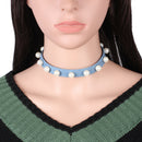 3 Pieces Mixed Designs Pearl Beads Flat Blue Jean Denim Choker Necklace