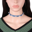 3 Pieces Mixed Designs Pearl Beads Flat Blue Jean Denim Choker Necklace