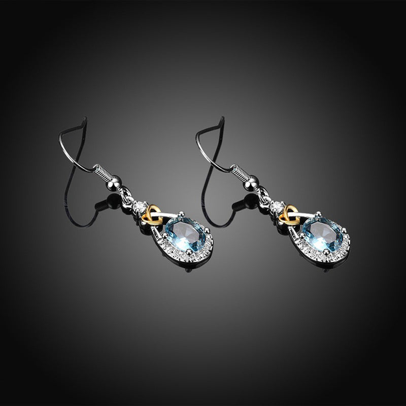 1 Set Earring Ring Neckalce Luxury Blue Crystal Zircon Sparkle Crystal Wedding Bridal Jewelry Set