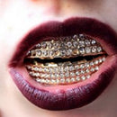 18K Gold Tone Rhinestone Hip Hop Canine Teeth Top Bottom Teeth Grills