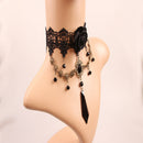 High Quality Black Lace Gothic Lolita Vintage Necklace Choker Rose Flower Black Rhinestone Gemstone Pendant Jewelry