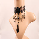 High Quality Black Lace Gothic Lolita Vintage Necklace Choker Rose Flower Black Rhinestone Gemstone Pendant Jewelry