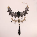 High Quality Black Lace Gothic Lolita Vintage Necklace Choker Rose Flower Black Rhinestone Gemstone Pendant Jewelry