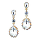 Wedding Party Women Clear Waterdrop Crystal Gold Plated Dangle Drop Earrings