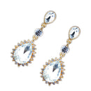 Wedding Party Women Clear Waterdrop Crystal Gold Plated Dangle Drop Earrings