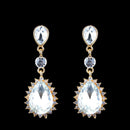 Wedding Party Women Clear Waterdrop Crystal Gold Plated Dangle Drop Earrings
