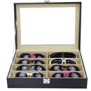 8 Compartment Black PU Leather Eyeglass Sunglass Glasses Shop Retailer Case Organizer Collector with Clear Lid Portable 34 x 25 x 8.5cm