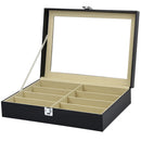 8 Compartment Black PU Leather Eyeglass Sunglass Glasses Shop Retailer Case Organizer Collector with Clear Lid Portable 34 x 25 x 8.5cm