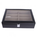 8 Compartment Black PU Leather Eyeglass Sunglass Glasses Shop Retailer Case Organizer Collector with Clear Lid Portable 34 x 25 x 8.5cm