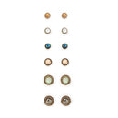 6 Pairs Women Lady Retro Multi-color Crystal Rhinestone Ear Stud Earrings