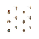 6 Pairs Women Lady Retro Crystal Rhinestone Elephant Leaf Ear Stud Earrings