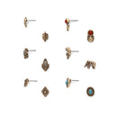 6 Pairs Women Lady Retro Crystal Rhinestone Elephant Leaf Ear Stud Earrings
