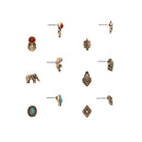 6 Pairs Women Lady Retro Crystal Rhinestone Elephant Leaf Ear Stud Earrings