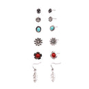 6 Pairs Women Lady Retro Crystal Rhinestone Flower Leaf Ear Stud Earrings