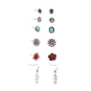 6 Pairs Women Lady Retro Crystal Rhinestone Flower Leaf Ear Stud Earrings