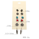 6 Pairs Women Lady Retro Crystal Rhinestone Flower Leaf Ear Stud Earrings