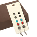 6 Pairs Women Lady Retro Crystal Rhinestone Flower Leaf Ear Stud Earrings