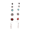 6 Pairs Women Lady Retro Crystal Rhinestone Flower Leaf Ear Stud Earrings