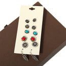 6 Pairs Women Lady Retro Crystal Rhinestone Flower Leaf Ear Stud Earrings