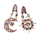 Fashion Jewerly Bling Hollow Chunky Earrings Stud Sun And Moon Rhinestone