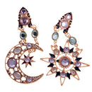 Fashion Jewerly Bling Hollow Chunky Earrings Stud Sun And Moon Rhinestone