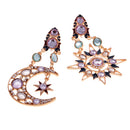 Fashion Jewerly Bling Hollow Chunky Earrings Stud Sun And Moon Rhinestone