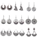 Vintage Ethnic Women Tibetan Silver Drop Dangle Hoop Earrings Tribal Jewelry