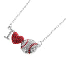 Crystal Rhinestone Red Heart I Love Baseball Pendant 3D Ball Charm Necklace