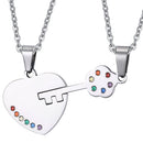 2Pcs Stainless Steel Rainbow Key to Heart Necklace Pendant for LGBT Gay Lesbian Pride Festival