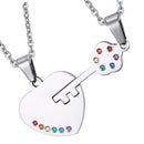 2Pcs Stainless Steel Rainbow Key to Heart Necklace Pendant for LGBT Gay Lesbian Pride Festival