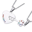 2Pcs Stainless Steel Rainbow Key to Heart Necklace Pendant for LGBT Gay Lesbian Pride Festival
