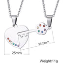 2Pcs Stainless Steel Rainbow Key to Heart Necklace Pendant for LGBT Gay Lesbian Pride Festival