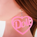 Pink Heart Doll Dangle Earrings Acrylic Studs Women Hip Hop Party Jewelry