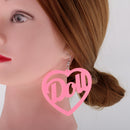Pink Heart Doll Dangle Earrings Acrylic Studs Women Hip Hop Party Jewelry