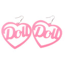 Pink Heart Doll Dangle Earrings Acrylic Studs Women Hip Hop Party Jewelry