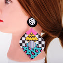 Exquisite Colorful Acrylic Long Drop Dangle Pop-Art Cubic Pattern Gift Girl Women