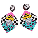 Exquisite Colorful Acrylic Long Drop Dangle Pop-Art Cubic Pattern Gift Girl Women