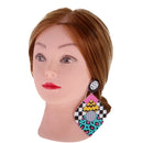 Exquisite Colorful Acrylic Long Drop Dangle Pop-Art Cubic Pattern Gift Girl Women