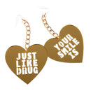 Acrylic Fashion Heart Earrings Women Smile Long Dangle Earring Gold Letter Ear Drop Club Prom Ear Hook