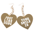 Acrylic Fashion Heart Earrings Women Smile Long Dangle Earring Gold Letter Ear Drop Club Prom Ear Hook
