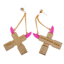 1 Pair Gold Pink Acrylic Lipstick Dangle Piercing Studs Earring Lady Novelty Charms Jewelry