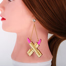 1 Pair Gold Pink Acrylic Lipstick Dangle Piercing Studs Earring Lady Novelty Charms Jewelry