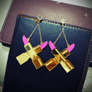 1 Pair Gold Pink Acrylic Lipstick Dangle Piercing Studs Earring Lady Novelty Charms Jewelry
